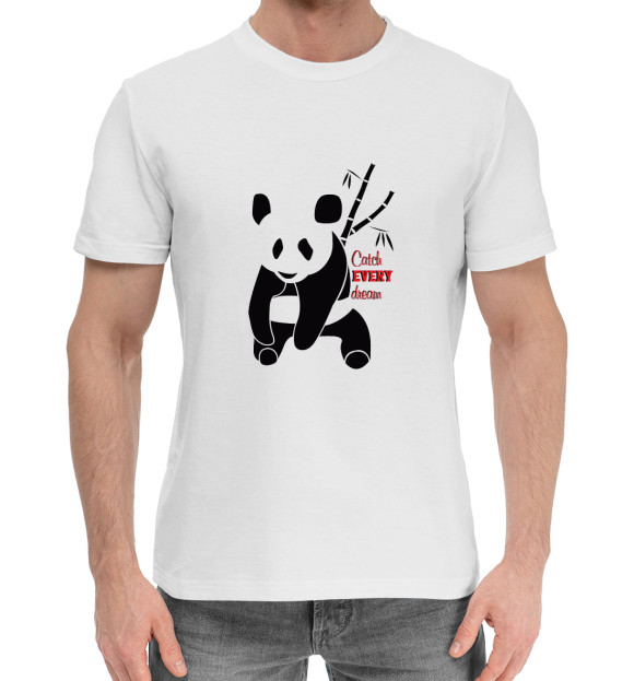 Мужская хлопковая футболка с изображением Панда и сон цвета Белый