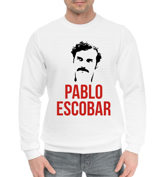 Мужской хлопковый свитшот с изображением Escobar цвета Белый