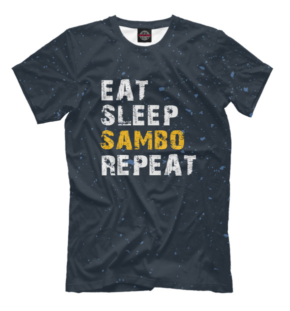 Мужская футболка с изображением Eat sleep sambo цвета Белый