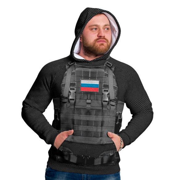 Мужское худи с изображением Бронежилет- армия России цвета Белый