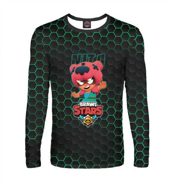 Мужской лонгслив с притом Нита. Brawl Stars цвета Белый Мужской лонгслив с изображением Нита. Brawl Stars цвета Белый