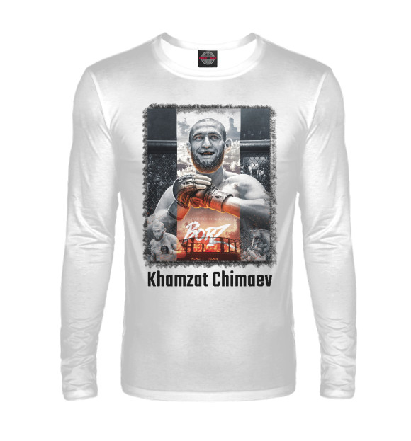 Мужской лонгслив с изображением Хамзат Чимаев цвета Белый