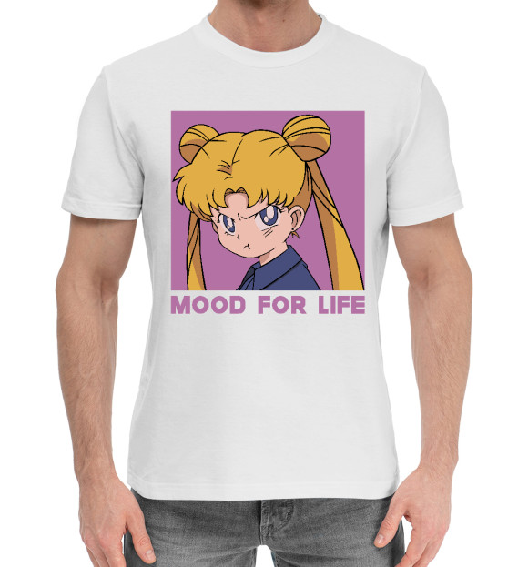 Мужская хлопковая футболка с изображением Mood Сейлор мун цвета Белый