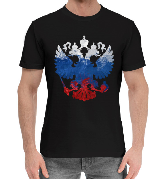 Мужская хлопковая футболка с изображением Символика РФ цвета Черный
