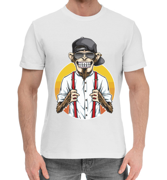 Мужская хлопковая футболка с изображением Хипстер цвета Белый