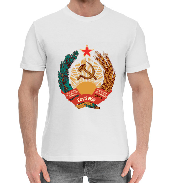 Мужская хлопковая футболка с изображением Эстонская ССР цвета Белый
