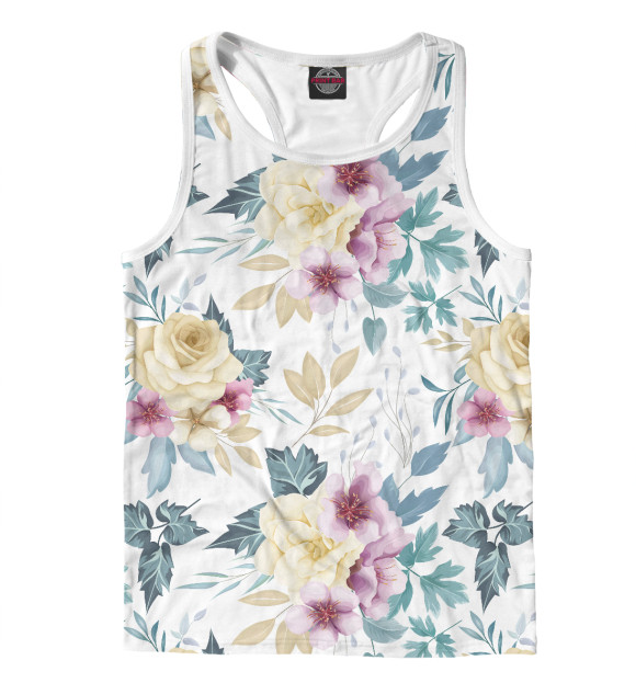 Мужская майка-борцовка с изображением Розовые бутоны (паттерн) цвета Белый