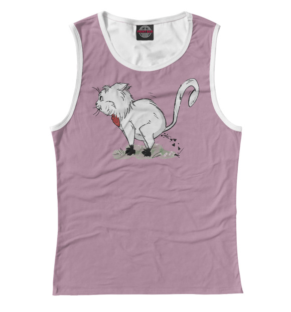 Майка для девочки с изображением Хулиганистый котик (розовый фон) цвета Белый