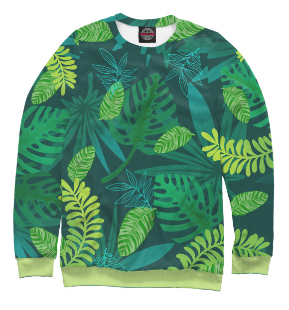 Мужской свитшот с изображением Тропические листья из серии тропики цвета Белый