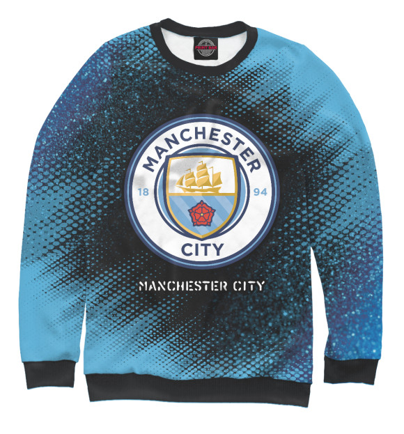 Мужской свитшот с изображением Манчестер Сити blue цвета Белый