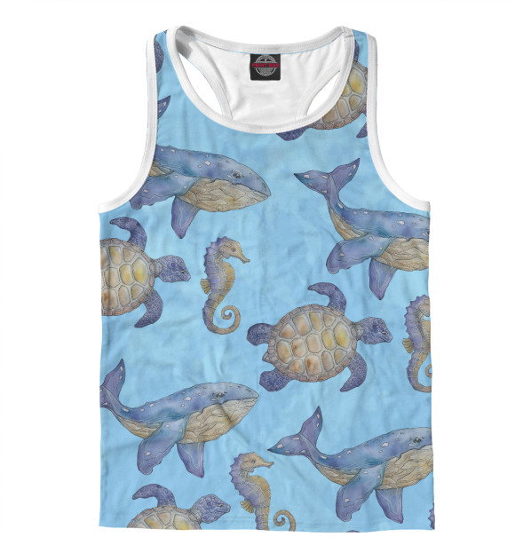 Мужская майка-борцовка с изображением Морские жители цвета Белый