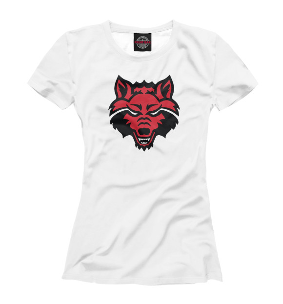 Женская футболка с изображением Красный волк на белом фоне цвета Белый