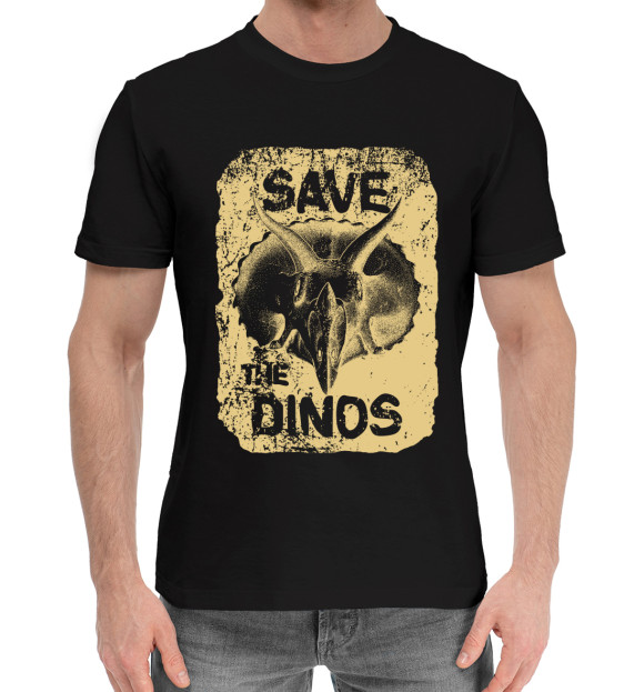 Мужская хлопковая футболка с изображением Save the dinos цвета Черный