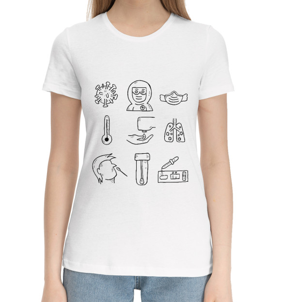 Женская хлопковая футболка с изображением Коронавирус цвета Белый