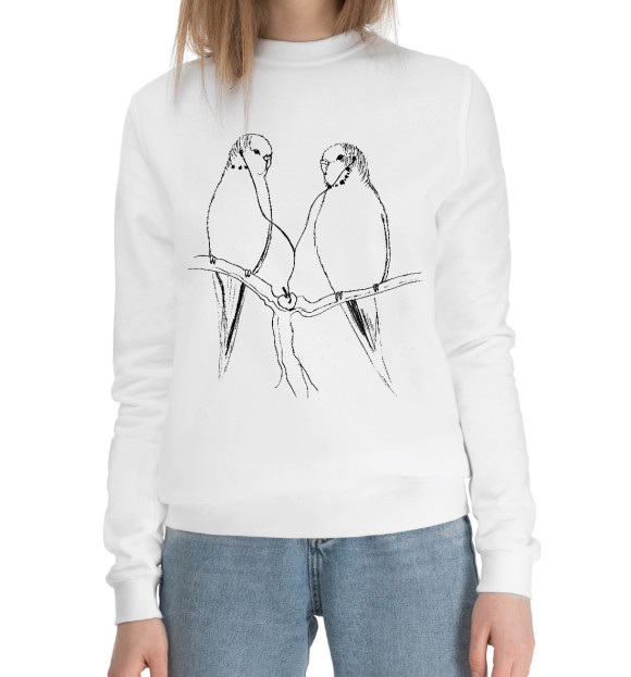 Женский хлопковый свитшот с изображением Попугайчики цвета Белый