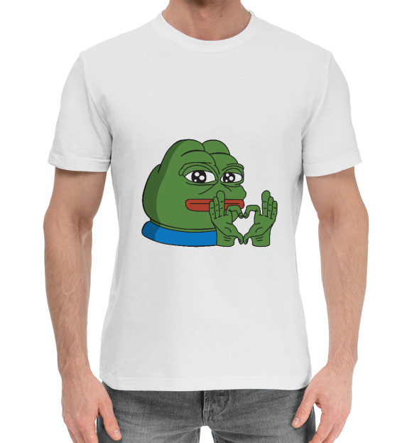 Мужская хлопковая футболка с изображением Pepe, pepe love цвета Белый