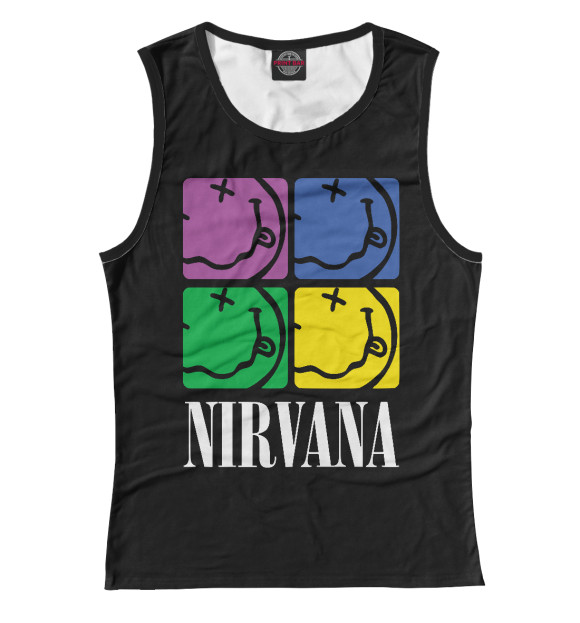 Женская майка с притом Нирвана (Nirvana) цвета Белый Женская майка с изображением Нирвана (Nirvana) цвета Белый