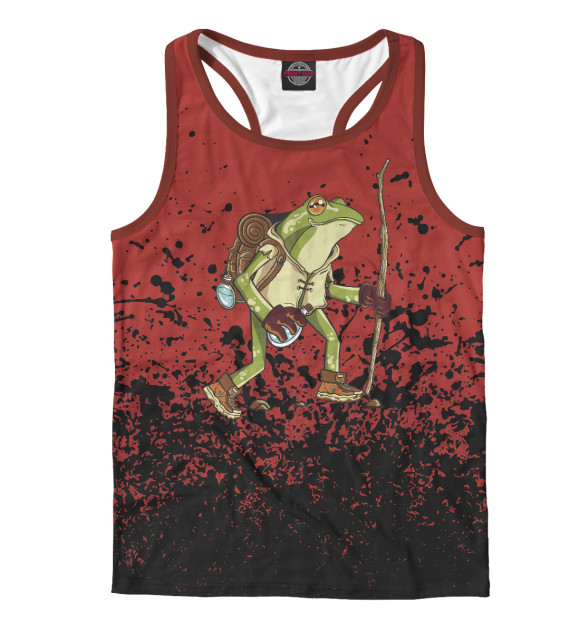 Мужская майка-борцовка с изображением Hiking frog цвета Белый