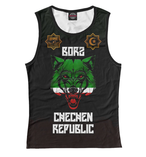 Женская майка с притом Borz Akhmat Fight Club цвета Белый Женская майка с изображением Borz Akhmat Fight Club цвета Белый