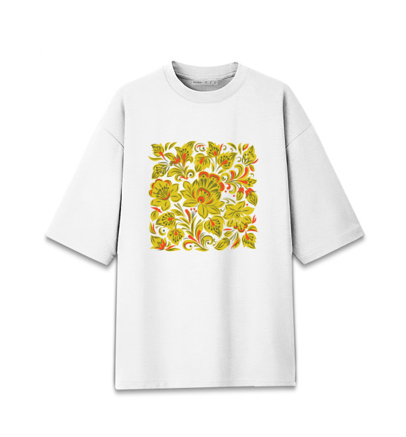 Мужская футболка оверсайз с изображением Хохлома цвета Белый