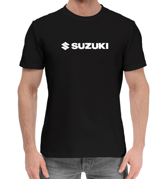 Мужская хлопковая футболка с изображением Suzuki цвета Черный