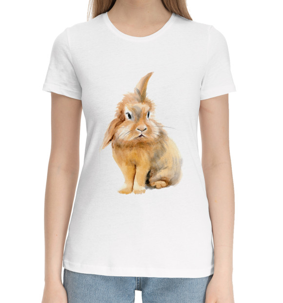 Женская хлопковая футболка с изображением Рыжий кролик цвета Белый