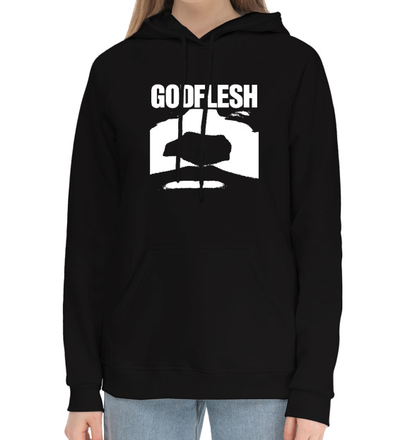 Женский хлопковый худи с изображением Godflesh цвета Черный