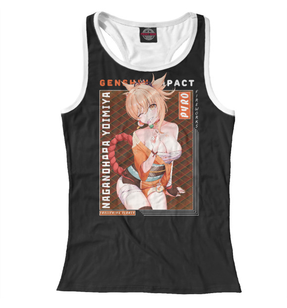 Женская майка-борцовка с притом Ёимия, Genshin Impact цвета Белый Женская майка-борцовка с изображением Ёимия, Genshin Impact цвета Белый