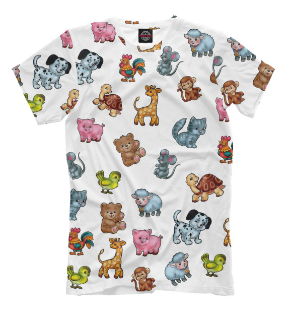 Мужская футболка с изображением Слоны с друзьями животными цвета Белый