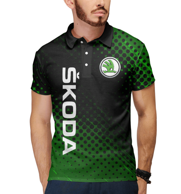 Мужское поло с притом ШКОДА, SKODA цвета Белый Мужское поло с изображением ШКОДА, SKODA цвета Белый