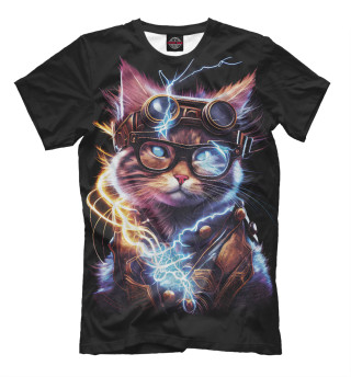 Мужская футболка Электрический кот стимпанк