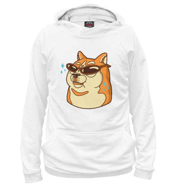 Мужское худи с изображением Cool Doge цвета Белый
