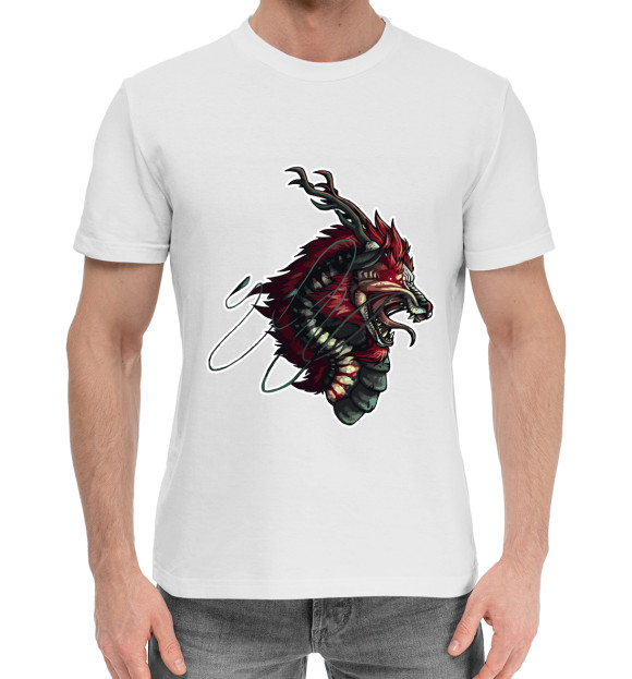 Мужская хлопковая футболка с изображением Дракон цвета Белый