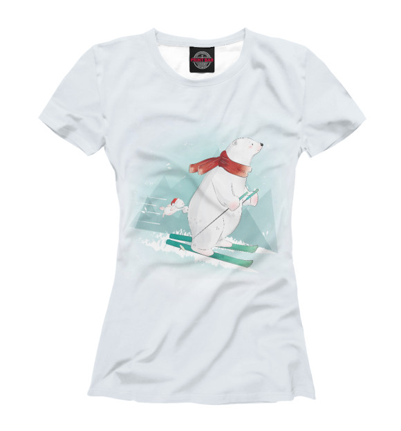 Женская футболка с изображением Лыжник цвета Белый