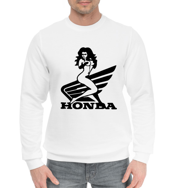 Мужской хлопковый свитшот с изображением Honda цвета Белый