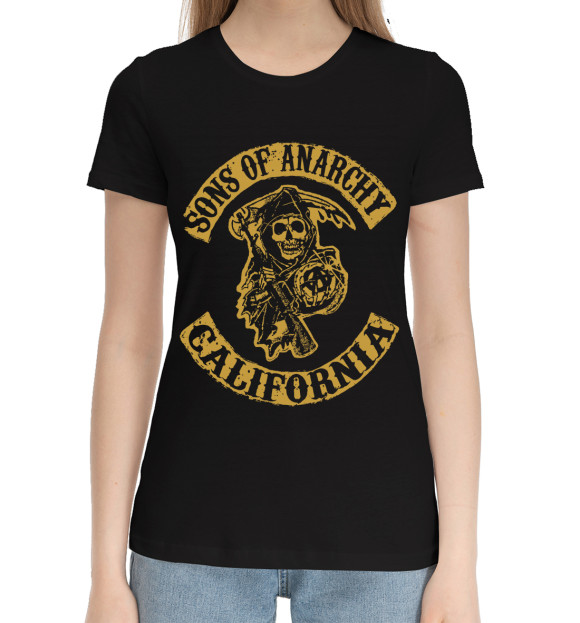 Женская хлопковая футболка с изображением Сыны анархии цвета Черный