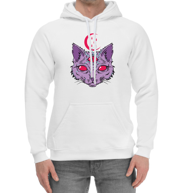Мужской хлопковый худи с изображением Devil Cat цвета Белый