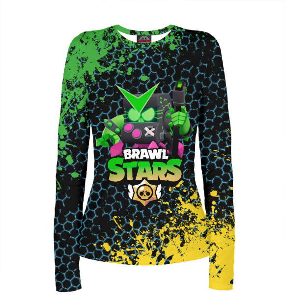 Женский лонгслив с притом Brawl Stars Virus 8-Bit цвета Белый Женский лонгслив с изображением Brawl Stars Virus 8-Bit цвета Белый