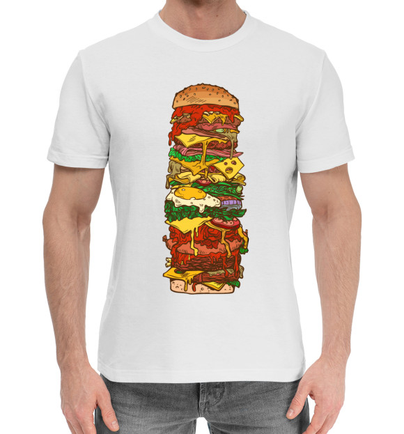 Мужская хлопковая футболка с изображением Большой гамбургер цвета Белый