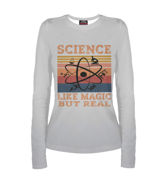 Женский лонгслив с изображением Science Like Magic But Real цвета Белый
