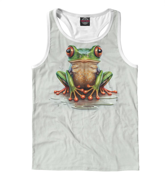 Мужская майка-борцовка с изображением Лягушка на бежевом фоне цвета Белый