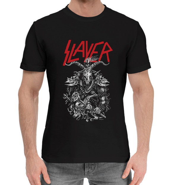 Мужская хлопковая футболка с изображением SLAYER цвета Черный