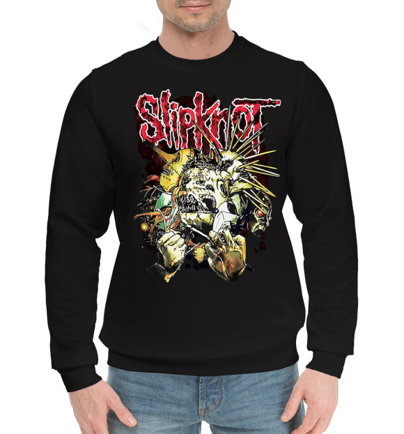 Мужской хлопковый свитшот с изображением Slipknot цвета Черный