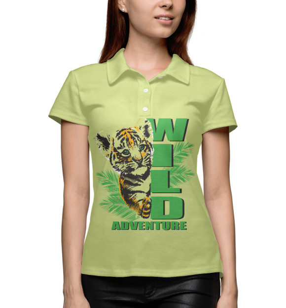 Женское поло с изображением Дикий Тигрёнок цвета Белый