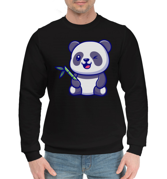 Мужской хлопковый свитшот с изображением Панда цвета Черный