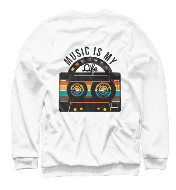 Женский свитшот с изображением Music is my life (касета) цвета Белый