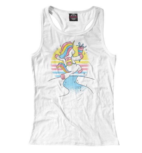 Женская майка-борцовка с изображением Счастливый единорог цвета Белый