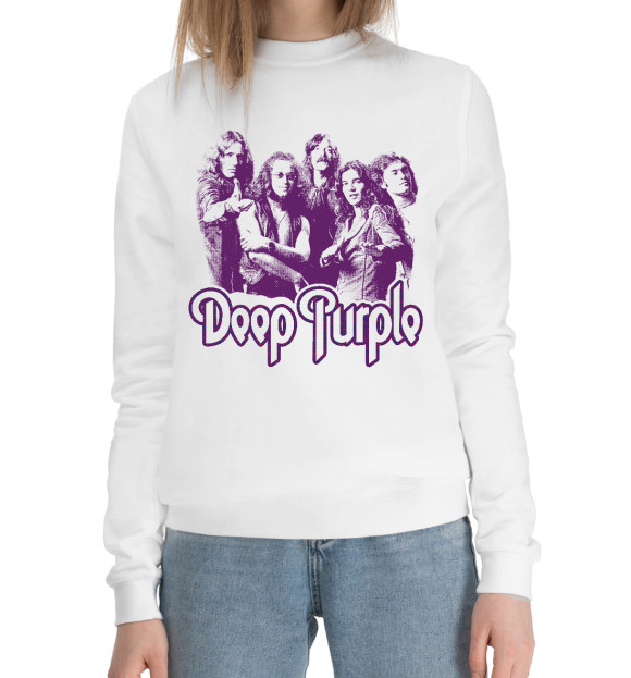 Женский хлопковый свитшот с изображением Deep Purple цвета Белый
