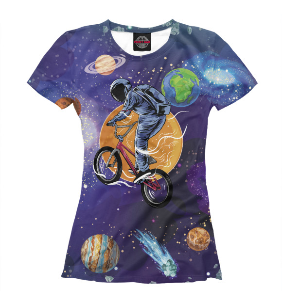 Женская футболка с изображением Space bicycle цвета Белый