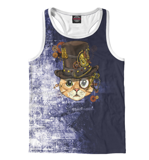 Мужская майка-борцовка с изображением Steampunk Cat Steampunk цвета Белый